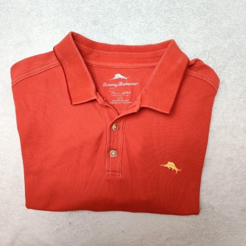 Tommy Bahama Polo Shirt Mens L Red Emfielder Golf Pima Cotton Island Collared